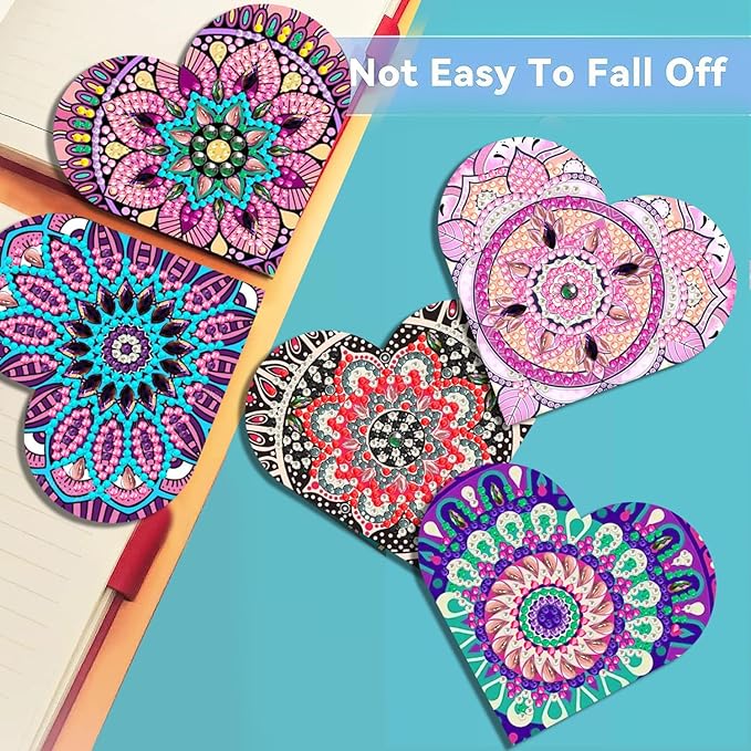 12 Pcs Diamond Painting Bookmark, DIY Corner Book Makers for Adults Book Lovers, Diamond Dot Art Beginners, Small Diamond Art Kits, Paint by Art Crafts Gift for Women Girls (Heart Mandala)