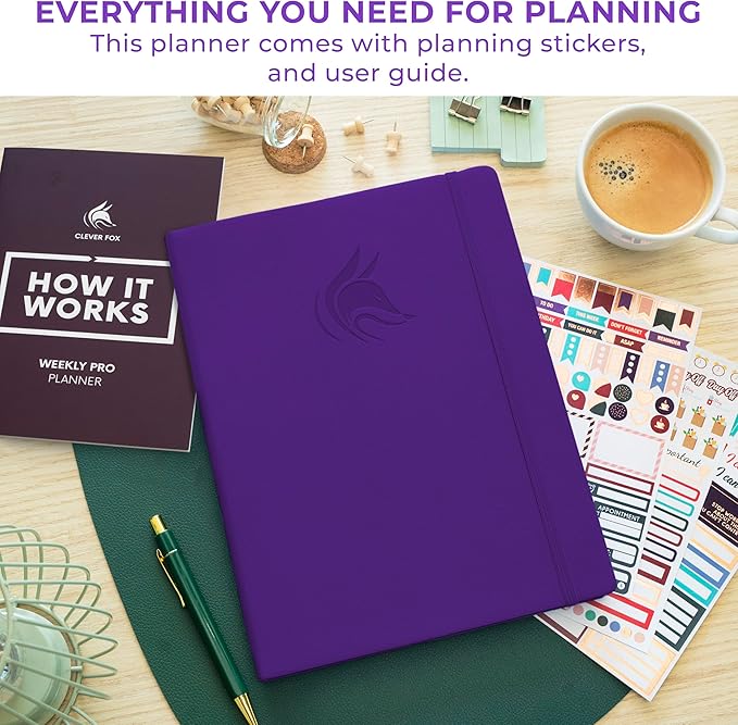 Clever Fox Planner PRO Dated (Jan 2026–Jan 2027) Weekly & Monthly Life Planner to Increase Productivity, Time Management and Hit Your Goals – Organizer, Gratitude Journal – A4 Size (Purple)