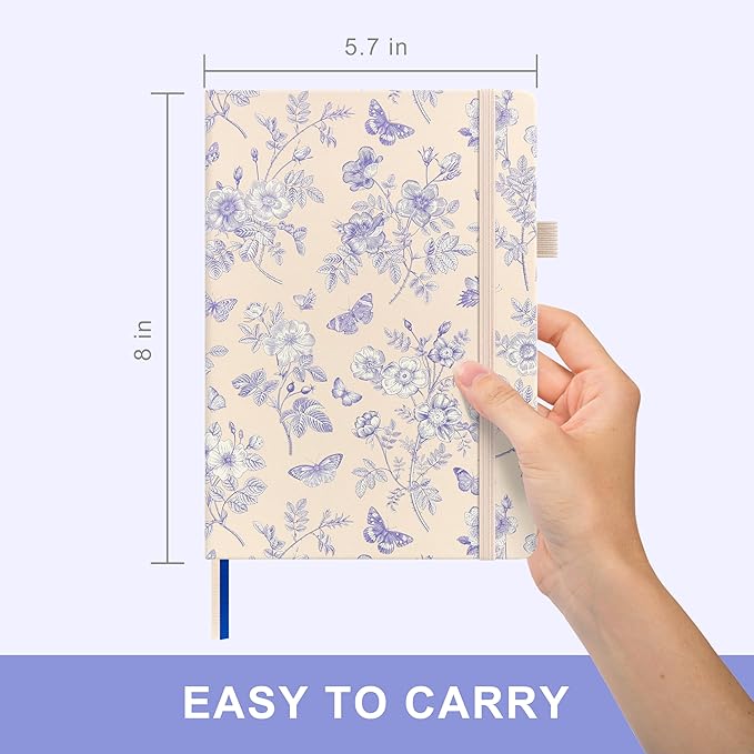 &And Per Se Undated Weekly Planner 2026, A5 size Leather Hardcover Planner with Goals & Habit Tracker – ADHD Planner & Productivity Journal (Blue Flowers)