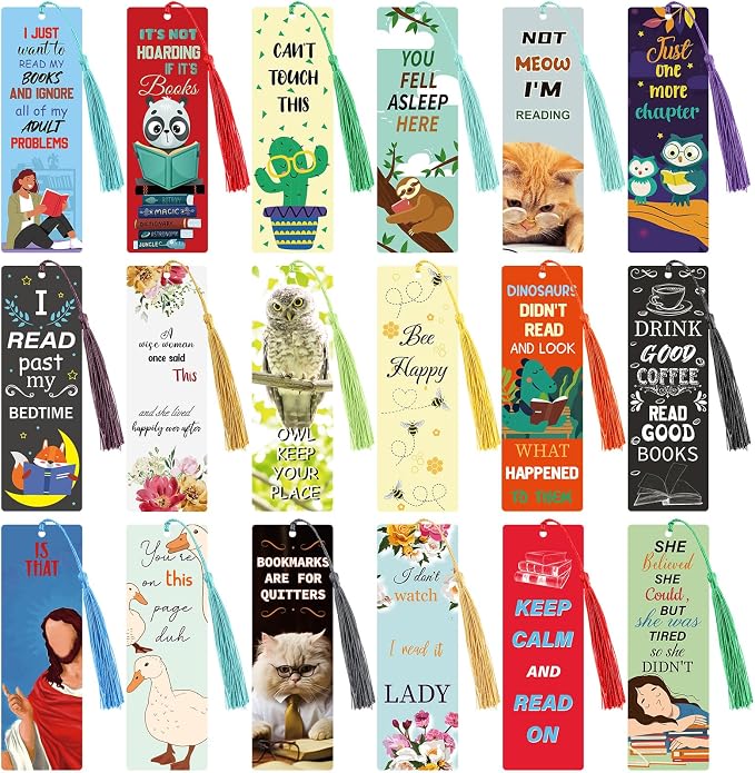 Fuyoooo 36 Sets Funny Bookmarks with Tassel Fun Bookmarks for Adults Can't Touch This Marks for Reading Bookworm Bookish Nerd Gifts for Female Friends Women Book Lovers Reading Present