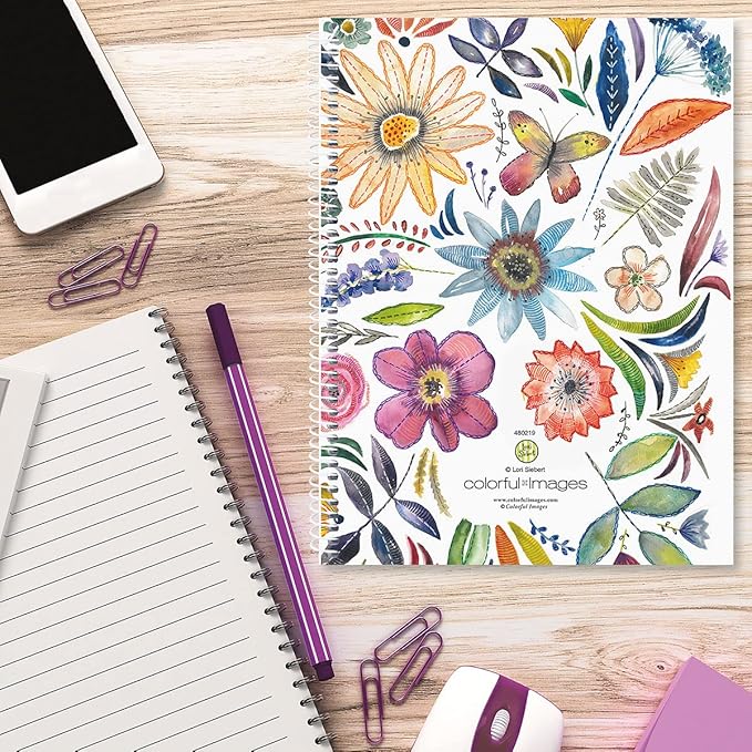 Current Embroidered Florals Bill Paying Organizer Book-9" x 12” Personal Account Book,Spiral Bound,14 Storage Pockets,32 Label Stickers, Monthly Finance & Payment Management Tracker for Home & Office