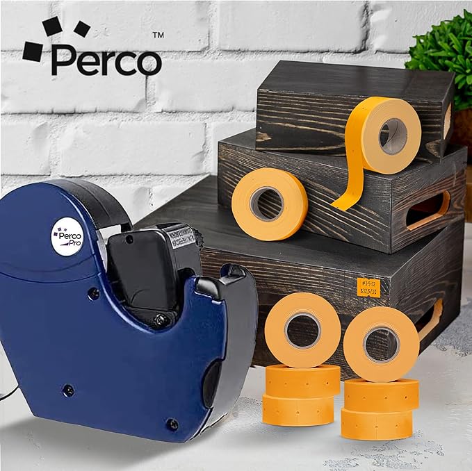 Perco 2 Line Fluorescent Orange Labels - 8 Rolls, 1 Sleeve, 6,000 Blank Price and Date Gun Labels for Perco 2 Line Price and Date Guns - Made in USA