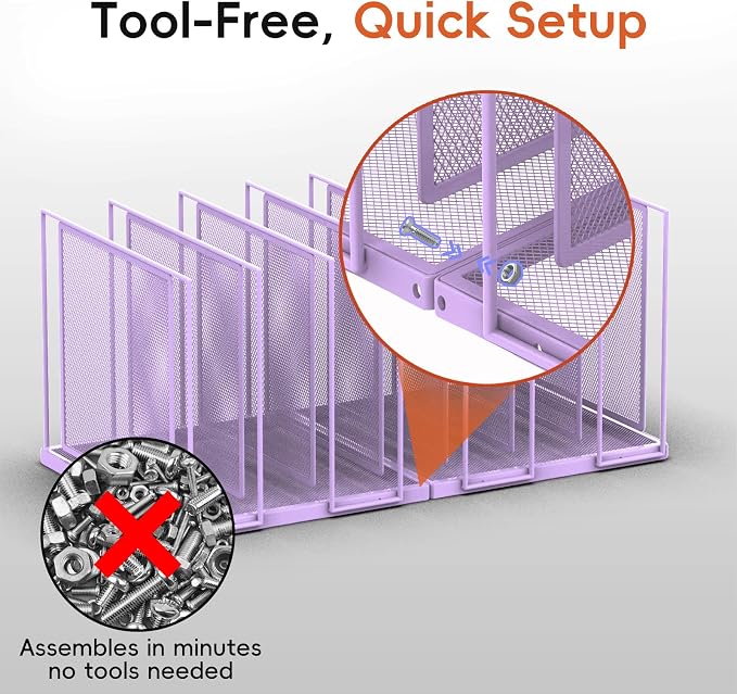 Desk File Organizer, 7 Section Vertical Metal File Organizer for Desk, Desktop File Organizer Stand, Paper Folder Organizer for Office Home Classroom Storage (Purple, 7 Section)