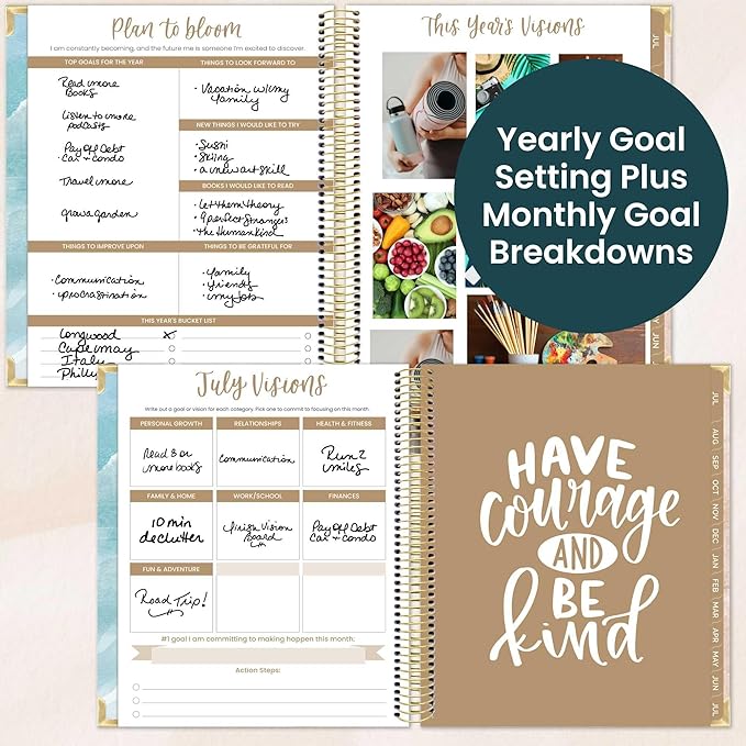 bloom daily planners 2026-2027 Hardcover Academic Year Goal & Vision Planner (July 2026 - July 2027) - 13 Months - Monthly & Weekly Calendar Agenda Organizer - 7.5" x 9" - Coastal Calm