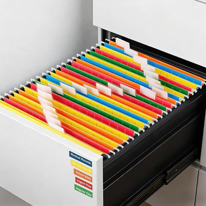 Legal Size Hanging File Folders,25 Packs Legal Hanging File Folders,Assorted Colors Legal Size Hanging Folders,9.2'' × 14.8'',Hanging Folders for Filing Cabinet,1/5 Adjustable Tabs for Office,School