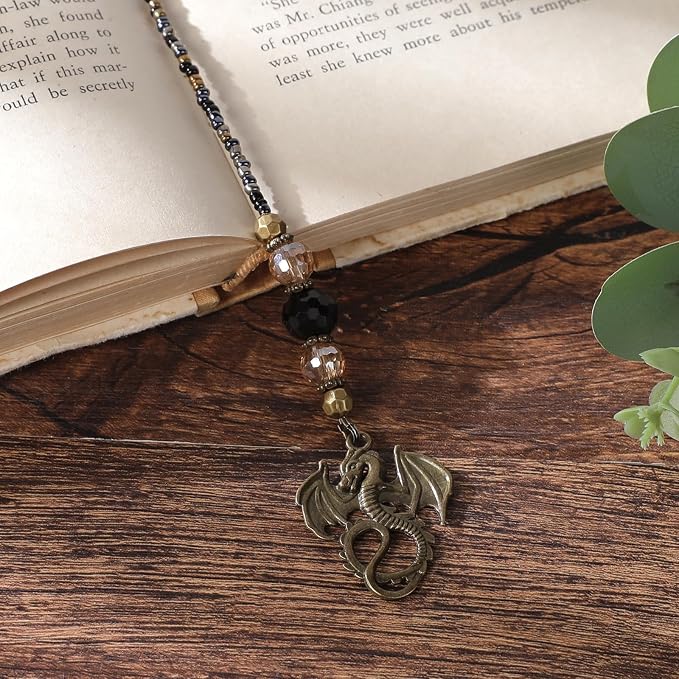 Fantasy Dragon Sword Bookmark - Beaded Chain Dragon Bookmarks, Mysterious Aesthetics Dragons Charm Pendant, Book Marks Gifts for Books Lovers Students Teacher Office School Supplies
