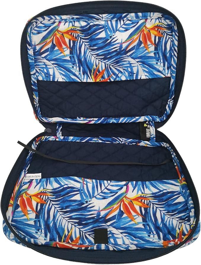 DIWI Quilted Bible Cover Large Sizes 10 X 7 X 2.75 Inches Good Book Case Blue (L, C1 Sea Flowers)