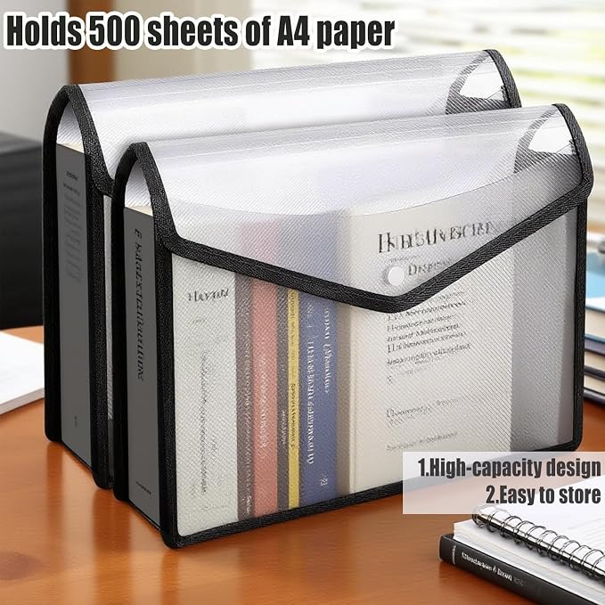 Expandable File Folder Organizer for Documents, 2PCS Plastic A4 Expanding File Folders Organizer Important for Documents