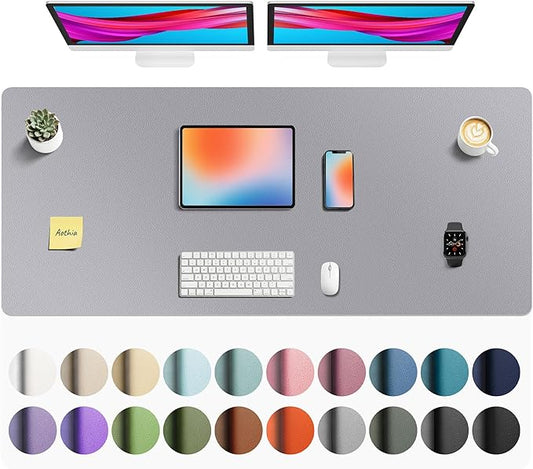 Aothia Faux Leather Desk Mat - Non-Slip PU Leather Desk Blotter, Waterproof Writing Surface, Large Desk Pad for Office & Home (Light Grey, 55" x 24")