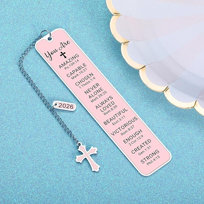 Bible Bookmark Baptism Gifts for Girl Teens Women Pink Stuff Christian Confirmation Religious First Communion Gifts for Girls Women Faith Birthday Easter Gift for Girls Stocking Stuffers for Teen Girl