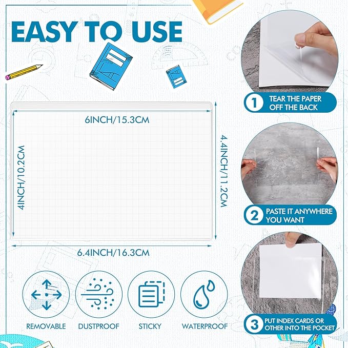 Outus 30 Pcs Self Adhesive Shop Ticket Holders Clear Plastic Sleeves Adhesive Pockets Work Order Job Ticket Holders for Back to School Student Label Home Office Posting Signs (6 x 4 Inch)