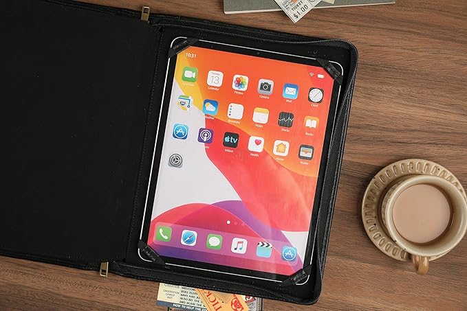 Leather Portfolio for 13-in iPad Pro M4/M5 & 13-in iPad Air M2/M3, Leather Padtfolio with ipad Holder for Letter Size Notepad, Personalized Padfolio for Men - Oil Black