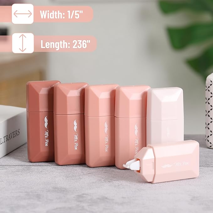Mr. Pen- Correction Tape, 0.2" x 236", 6 pcs, Mocha Blush, Cute Correction Tape