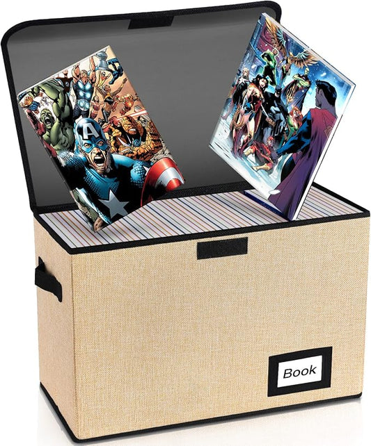 Collection Comic Book Storage Box 15.8" X 7.8" X 11.8", Collapsible Comic Short Box, Holds 160-180 Comic Book, Heavy Duty Bin Container Holder Shelf Protector Organizer (Yellow)
