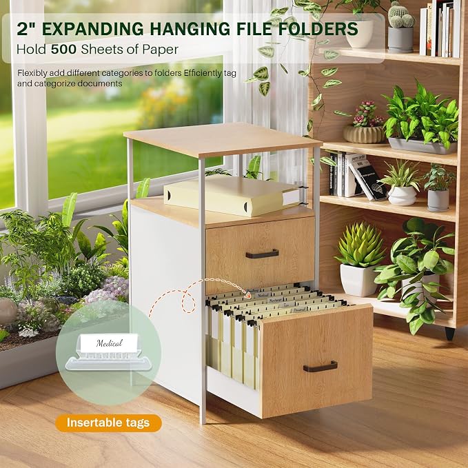 Plastic Hanging File Folders Letter Size, 12 Pack Yellow File Folders Hanging w/Tabs, Wide Reinforced Hang Folders 2 in Expansion, Accordion File Cabinet Folders Hanging for Filing Cabinet