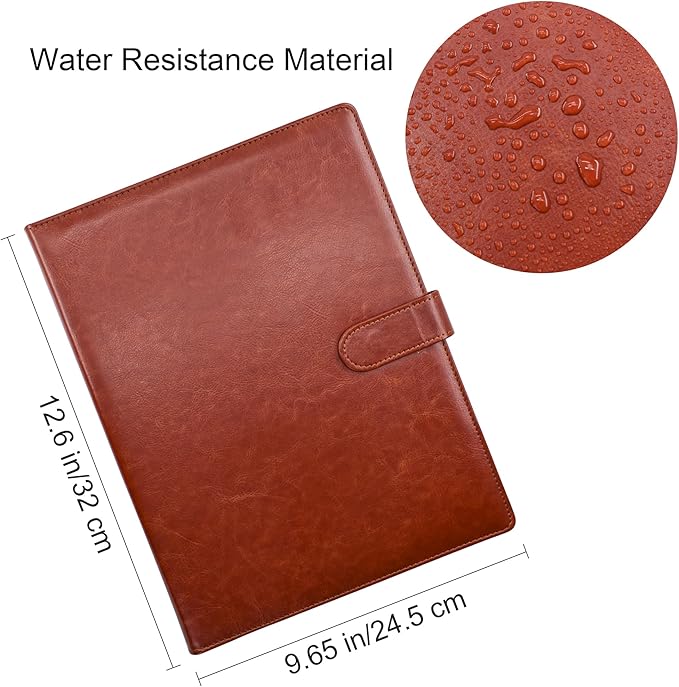 VANRA Padfolio Clipboard Folder Leather Portfolio Binder Organizer Interview Resume Folder for Papers Legal Document A4 Letter Size Writing Pad Notepad Clip Boards with Business Card Holder (Brown)