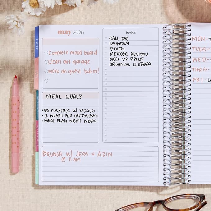 Erin Condren 12-Month Spiral Life Planner (Jul 2025 - Jun 2026), 7”x9” Weekly and Monthly Planner Calendar, 80 Lb. Text Weight Paper, Wildflowers Covers, Hexagon Theme, Vertical Layout, Platinum Coil
