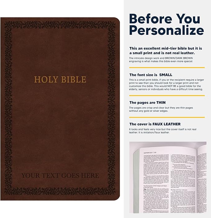 Personalized Soft Touch NIV Holy Bible with Custom Name Includes Up to 3 Rows of Text | Custom Gift for Christian & Religious Celebrations (Brown)