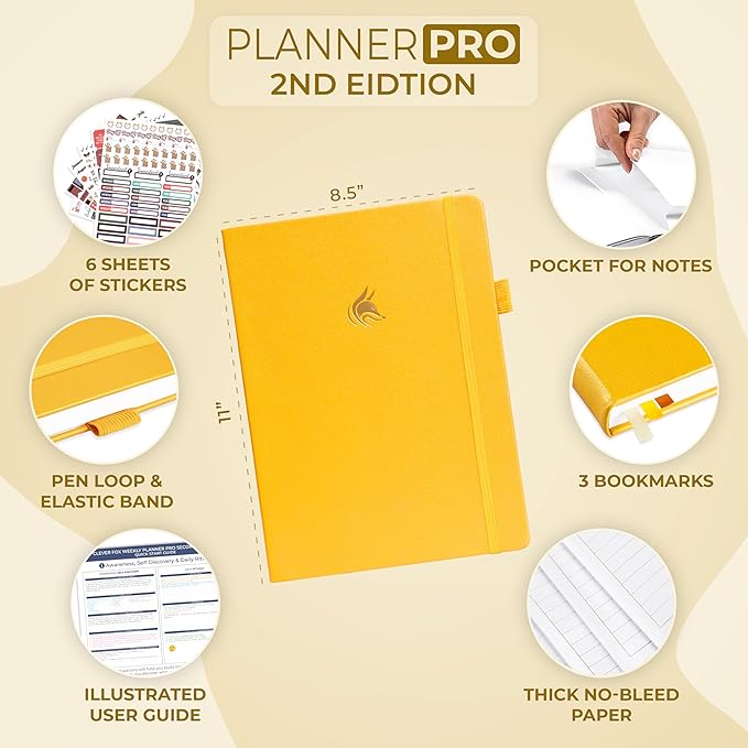 Clever Fox Planner PRO 2nd Edition – Undated Weekly Agenda Planner for Setting Goals, Tasks & Time Management – Life Organizer with To-do Lists & Habit Trackers – Large, 8.5x11″ (Amber Yellow)