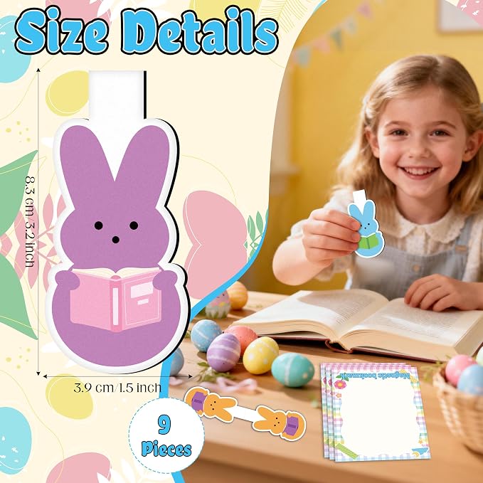 Laffact Easter Bunny Reading Bookmarks - 9Sets Colorful Bunny Magnetic Books Tracker Bulk with Book Mark Cards, Double-Sided Keep Reading Page Clip Marker Book Club Gifts for Book Lover Reader Bookish