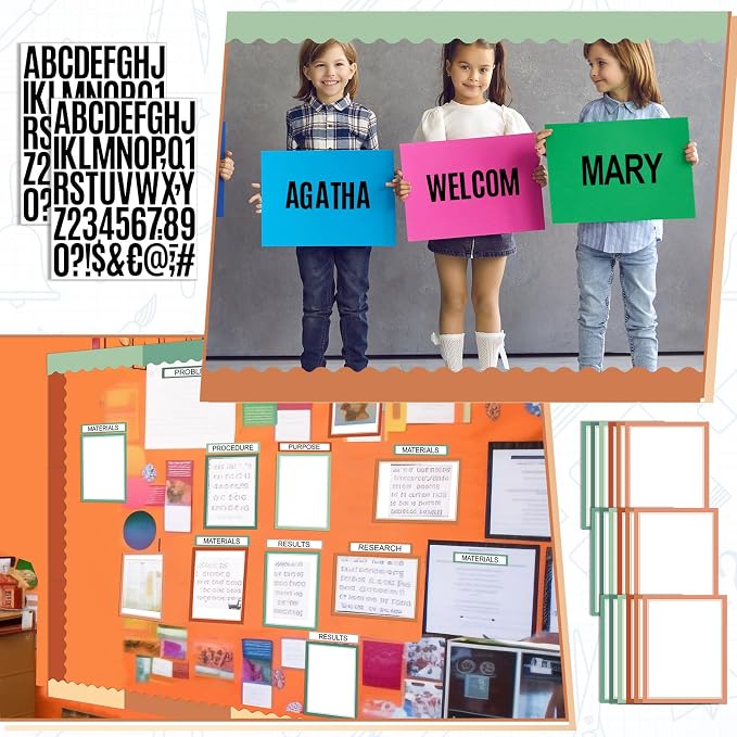 Sinload 92 Pcs Science Fair Board Supplies 60 Trim Scalloped Poster Boards 18 Presentation Subtitles 6 Project Titles 8 Letter Sticker for Classroom Display Boards(Boho Color,Wave)
