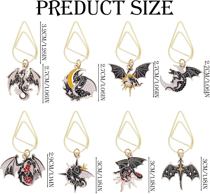 Fourth Wing Dragon Bookmark - 8 PCs Fantasy Cool Acotar Moon Paper Clips Book Marks Personalized Charm Page Marker Gifts Reading Lovers Novel Fans Women Men Boy Student School Accessories