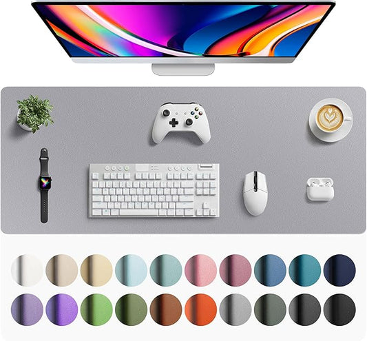 Aothia Faux Leather Desk Mat - Large Mouse Pad, Non-Slip PU Leather Blotter, Waterproof Writing Surface for Office and Home (Light Grey, 42" x 17")