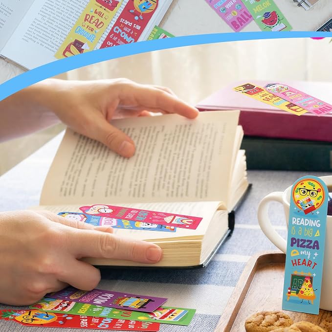 Eersida 90 Pieces Back to School Scented Bookmarks Fruit Food Theme Sayings Bookmarks Sayings Assorted Cute Scented Gifts for Learning Reading Rewards Food Lovers, 10 Styles
