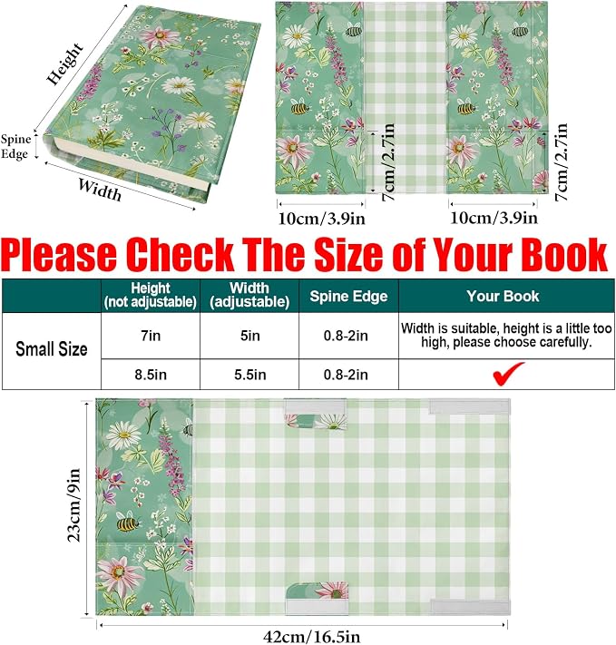 Adjustable Paperback Book Cover Protector, Washable Soft Canvas Fabric Book Covers with Bookmark,Double Side Floral Print Book Dust Jacket Covers for Hardcover Novel Book Lovers Gift S