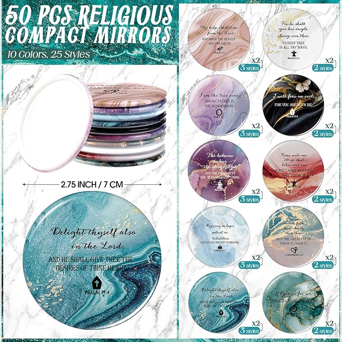 Sayglossy 50 Sets Mother's Day Women Christian Gifts Bulk Bible Verse Gel Pens Religious Compact Mirrors Emergency Bookmarks for Mother Grandmother Daughter Bible Study Group (Watercolor)