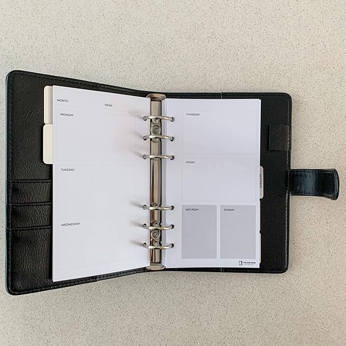Dachshund Planner – PU Leather Exterior, Metal Loose Leaf Ring Binder, 100gsm Paper (Black)