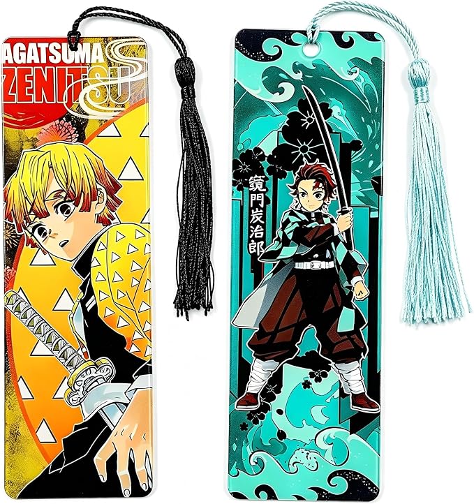 2PCS Anime Demon Bookmark Set, Tanjiro Hashira Acrylic Bookmarks for Readers, Students, Anime Fans, Book Lovers, Reading Accessories (Kamado)