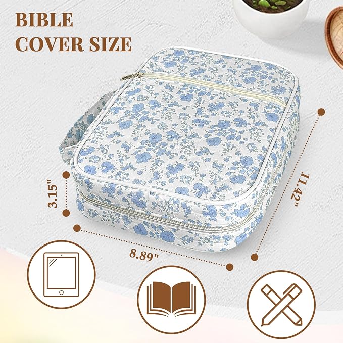 Bible Cover Case for Women,Bible Study Supplies Accessories,Bible Journaling Kit,Pink Flower Carrying Case with Highlighters