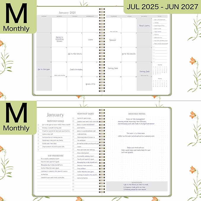 2026-2027 Monthly Planner, Jan 2026-June 2027, A4 (8.5" x 11"), 2 Year Monthly Planner, 24 month Calendar, Simple Calendar Planner Notebook Cardboard Cover, Suitable for Schools & Offices, Green
