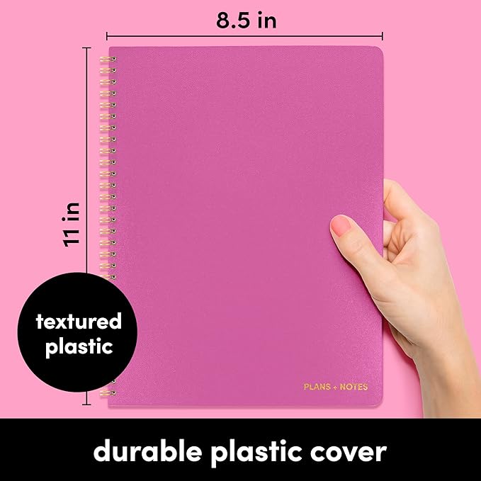 PAPERAGE Undated Daily Planner & To Do List Notepad (Raspberry), 8.5 in x 11 in, Spiral Bound Planner Notebook for Work, School or Home, 104 Lined Pages With Date Tracker for Plans & Notes