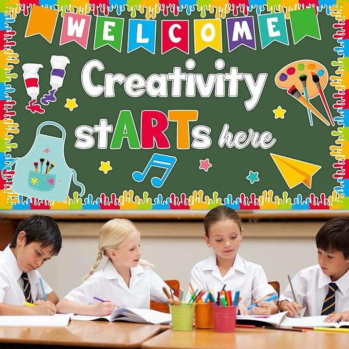 Art Paint Bulletin Board Set Creativity Starts Here Classroom Decoration Artist Painting Kit Colorful Splatter Bulletin Paper Cutouts for Back to School Chalkboard Wall Teacher Supplies