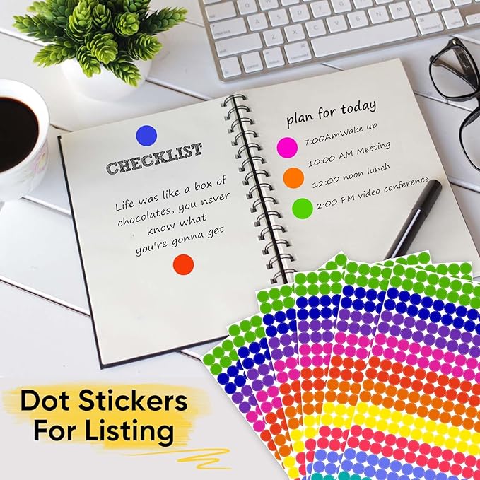 3000 PCS 1/2 Inch Colored Dot Stickers Round Color Coding Labels Circle Dots Labels Price Stickers Polka Circle Dots Sticker Label Sticker for Office, Classroom, Papers Etc