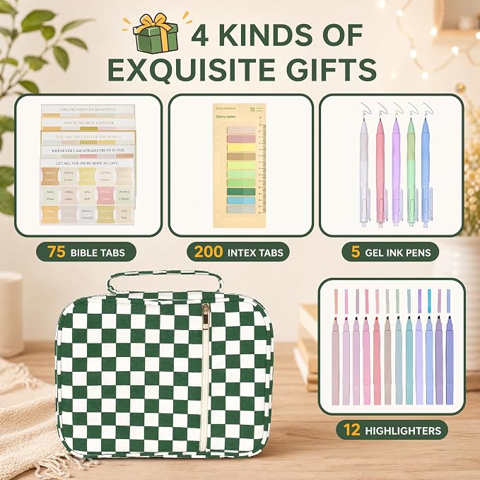 Bible Bag Cover Case for Women Bible Carrying Bag with Handles Bible Study Supplies & Accessories Christian Gifts for Women (Green)
