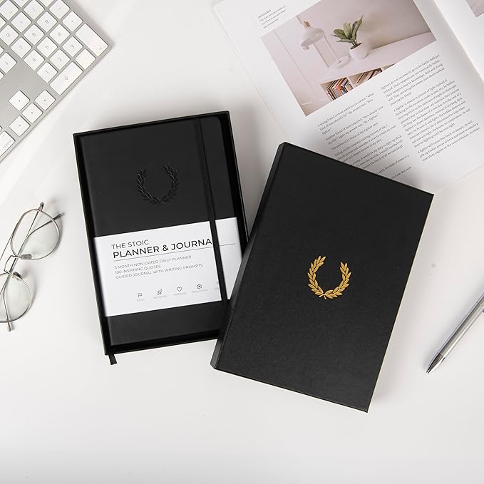 The Stoic Planner & Journal - A 2-in-1 Daily Planner and Guided Journal with Inspiring Writing Prompts - Build Productivity and a Positive Mindset - 3 Months Undated (Black)