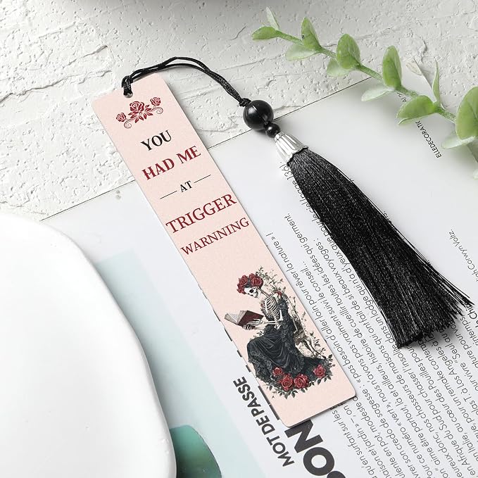 Dark Romance Merch Bookmark - Inspirational Reading List Book Mark Funny Personalized Unique Skeleton Rose Aesthetic Metal Page Maker Tassel Gift for Women Adults Bookish Bookworm Birthday