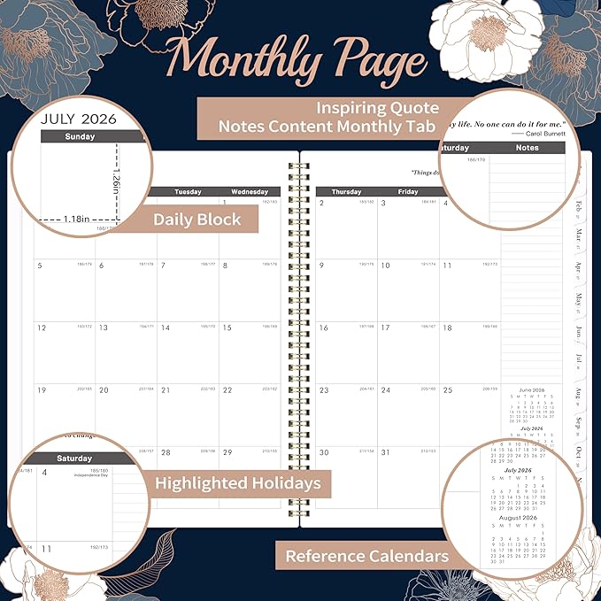 2026-2031 Monthly Planner/Calendar - 5 Year Monthly Planner, July 2026 - June 2031, 9" x 11", 5 Year Calendar 2026-2031 Monthly Planners with Tabs, Notes Pages - Engraved Floral