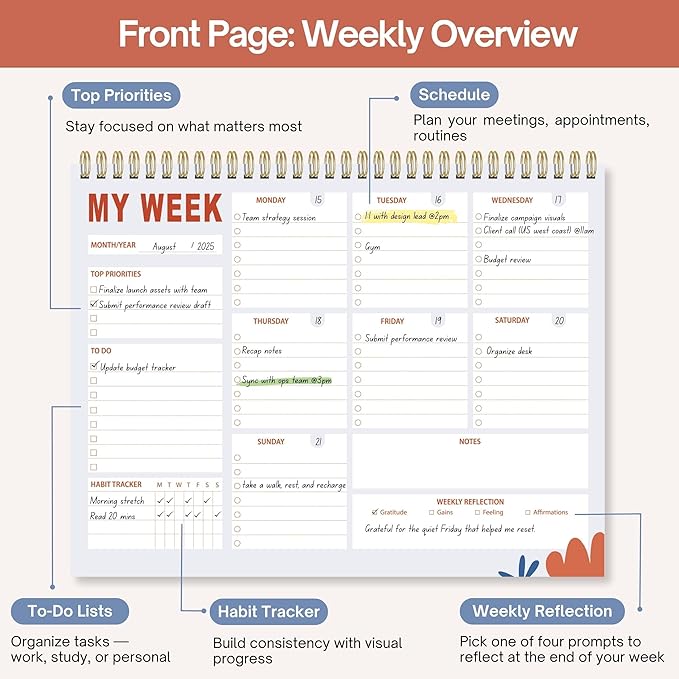 Weekly Planner Notepad 8.5x11 Inches – 52 Weeks Undated Dashboard Desk Pad for To-Do List, Schedule & Notes – Productivity Planner for Work, School, Home & Busy Professionals (Colorful Smiles)