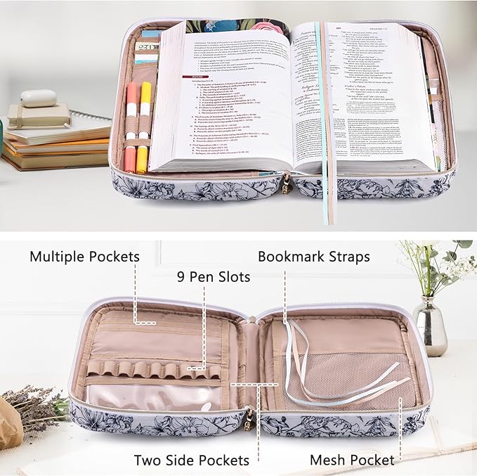 Bible Cover for Women - Soft Bible Case - Carrying Book Case for Bible Accessories - Bible Holder Case for Women - Girls Bible Bag - Bible Carrier - Bible Sleeve - Church Bag