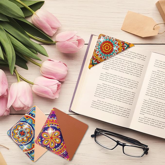 4 Pcs Diamond Painting Bookmark, DIY Corner Book Makers for Adults Book Lovers, Diamond Dot Art Beginner, Small Diamond Art Kits, Paint by Art Crafts Gift for Women Girls (Mandala 4)