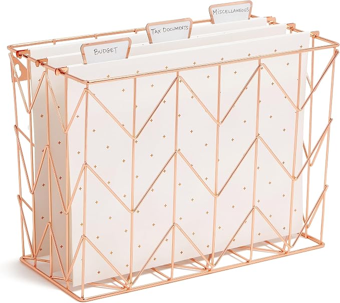 U Brands Desktop Fashion Filing Set, Desktop Organizer, Rose Gold Wire Metal, 10 Piece Office Gift Set (2104U00-01)