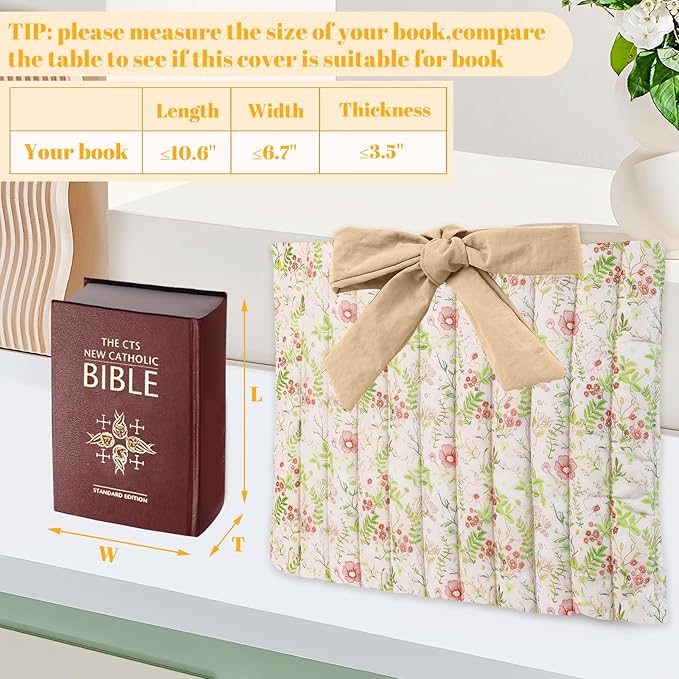 Bible Cover Case for Women,Large Bible Tote Bags for Women Organizer Quilted Bible Carrying Case(new) (Khaki Flower)