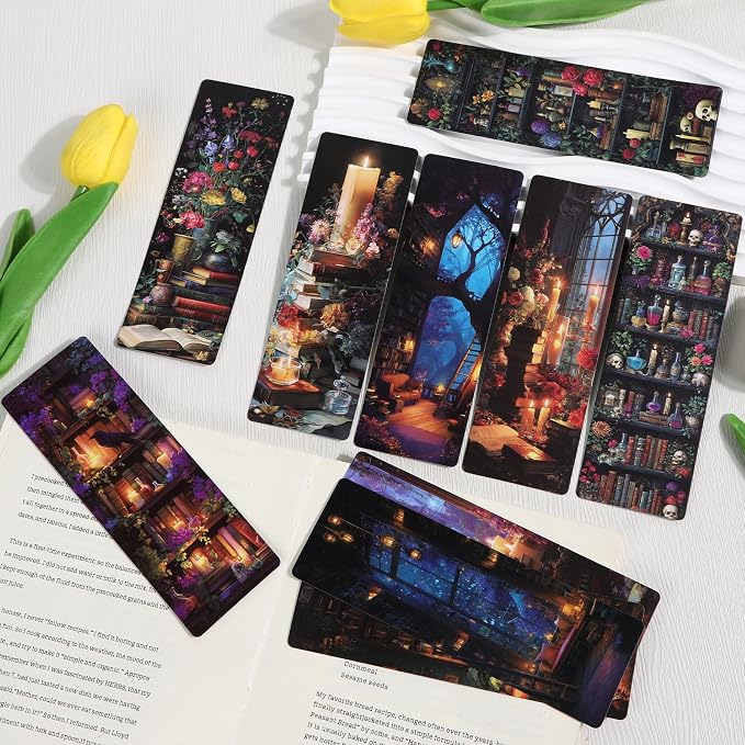 Wxiben Dark Academia Bookmarks Gifts - Wxiben 100Pcs Floral Library Bookshelf Book Marks Fantasy Witchy Apothecary Book Markers Page Clip GIF for Women Men Students Teacher Romantasy Reader Bookish