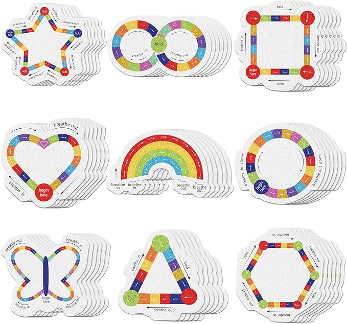 Gersoniel 72 Pcs Anxiety Sensory Stickers Calm Stickers Adhesive Textured Mental Health Strips Mindfulness Fidget Decals Stress Anxiety Relief Items for Desk Therapy Office Counselor(Bright Breathe)