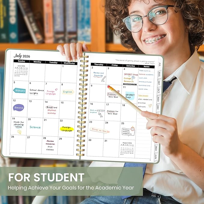 Planner 2026-2027 for Women & Men, Academic Monthly and Weekly Calendar Planner, Jul 2026 - Jun 2027, A4 (8.5" x 11"), Teacher Student Planning Book with Tabs, Ideal for Office School Supplies - Green