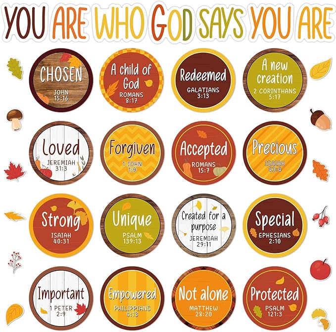 Christian Bulletin Board Decorations Set Motivational Quote Cutout God Says You are Thanksgiving Day Classroom Wall Decorations Fall Plaid Bulletin Board Set for Sunday School Home Church Supplies